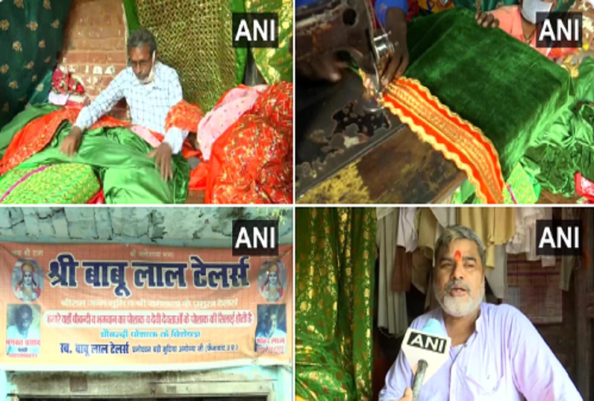 Tailors Bhagwat Prasad and Shankar Lal are preparing clothes for Ram Lalla