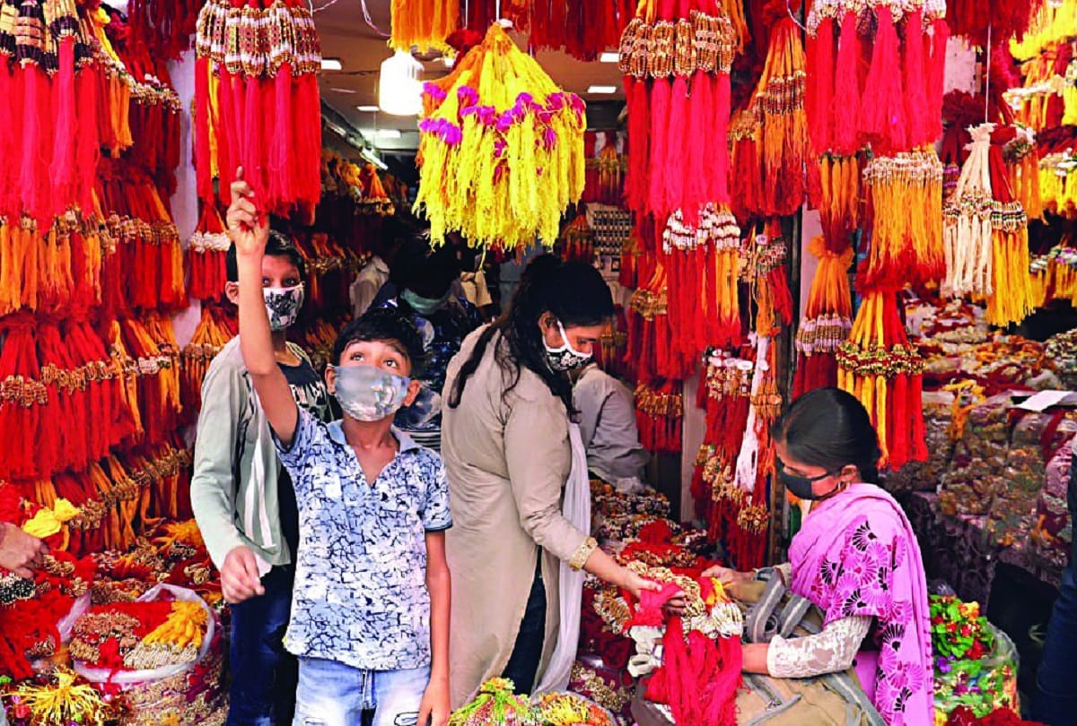 This time out of saffron rakhi in the market