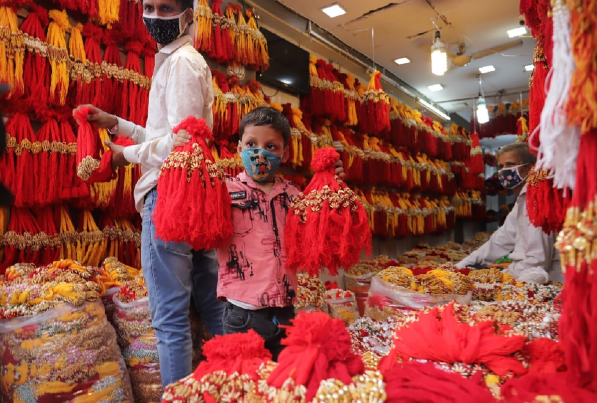 This time out of saffron rakhi in the market