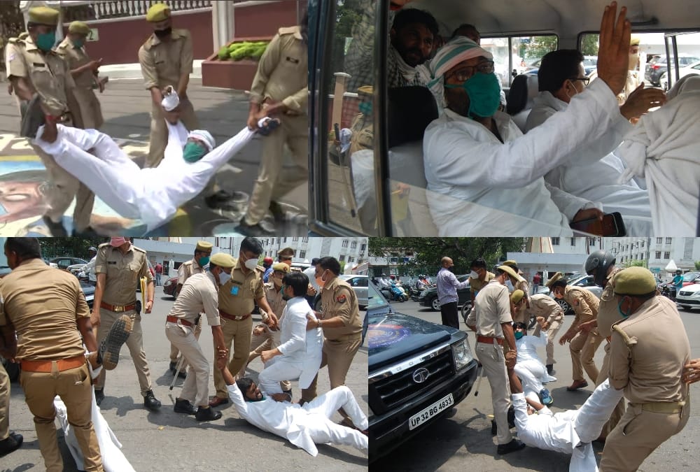 Congress protest in front of UP governor house for speak up for democracy.