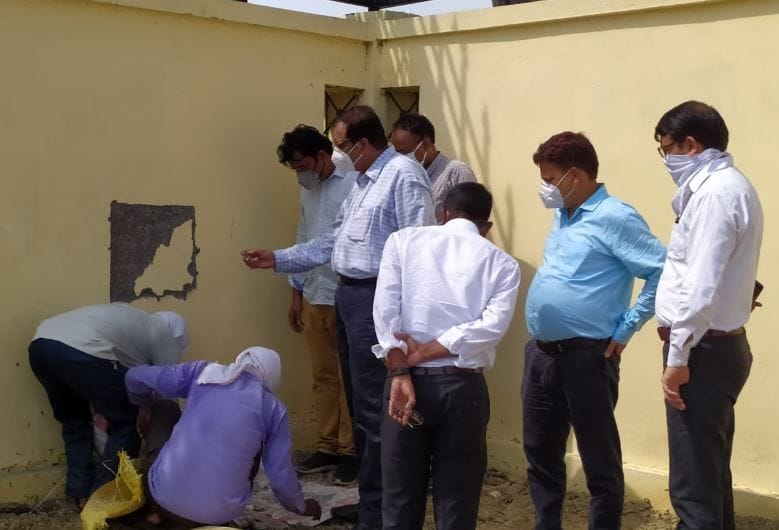 Sample taken for examination of materials used in the walls of Nyaya Bhavan