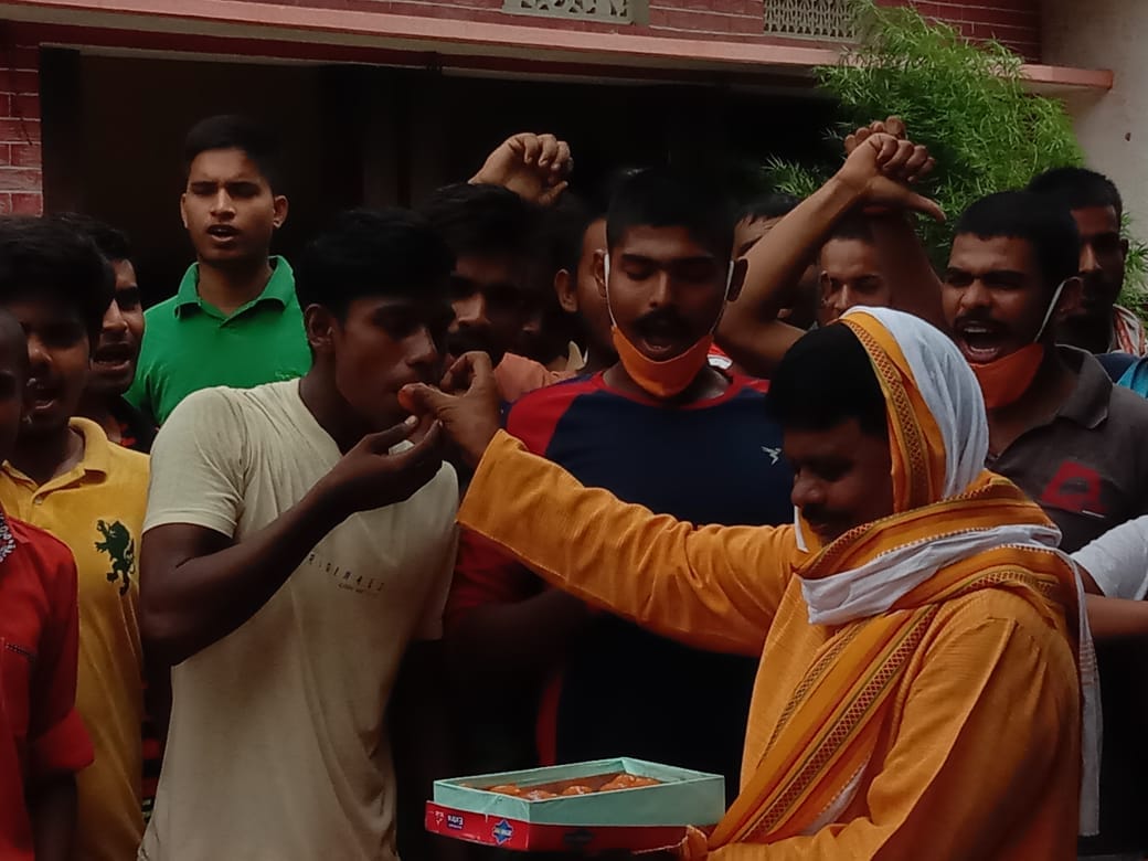 Celebration in the village of Ballia district of Wing Commander Manish