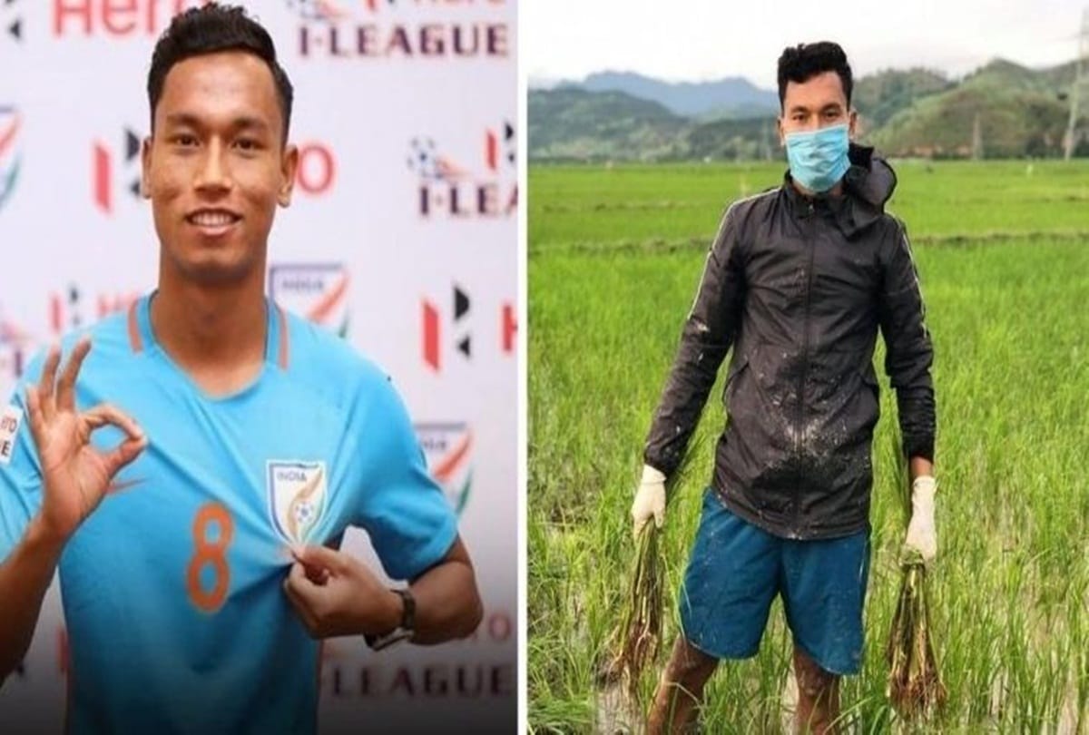 Under 17 World cup captain Amarjit Singh Kiyam burns calories at his village paddy field in Manipur