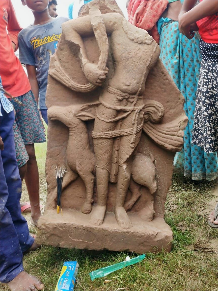 Fragmented idol of mother Sheetla found during plowing in field