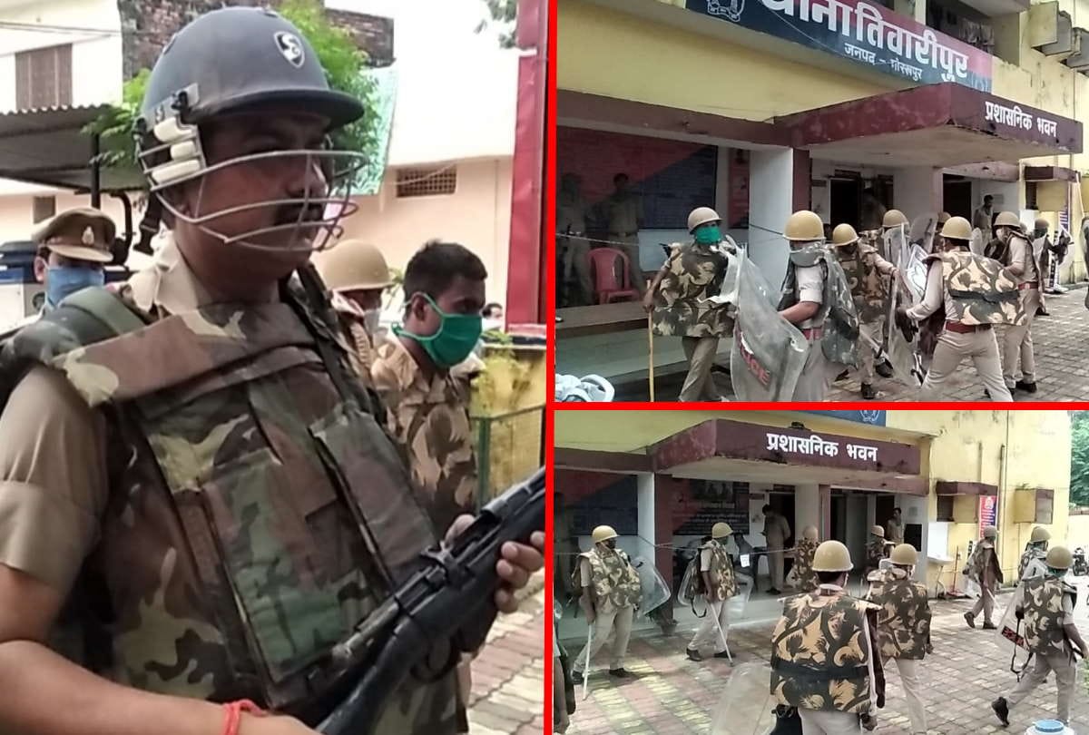 Police Mock drill for Bakrid and Sawan last somwar in tiwaripur Police station gorakhpur