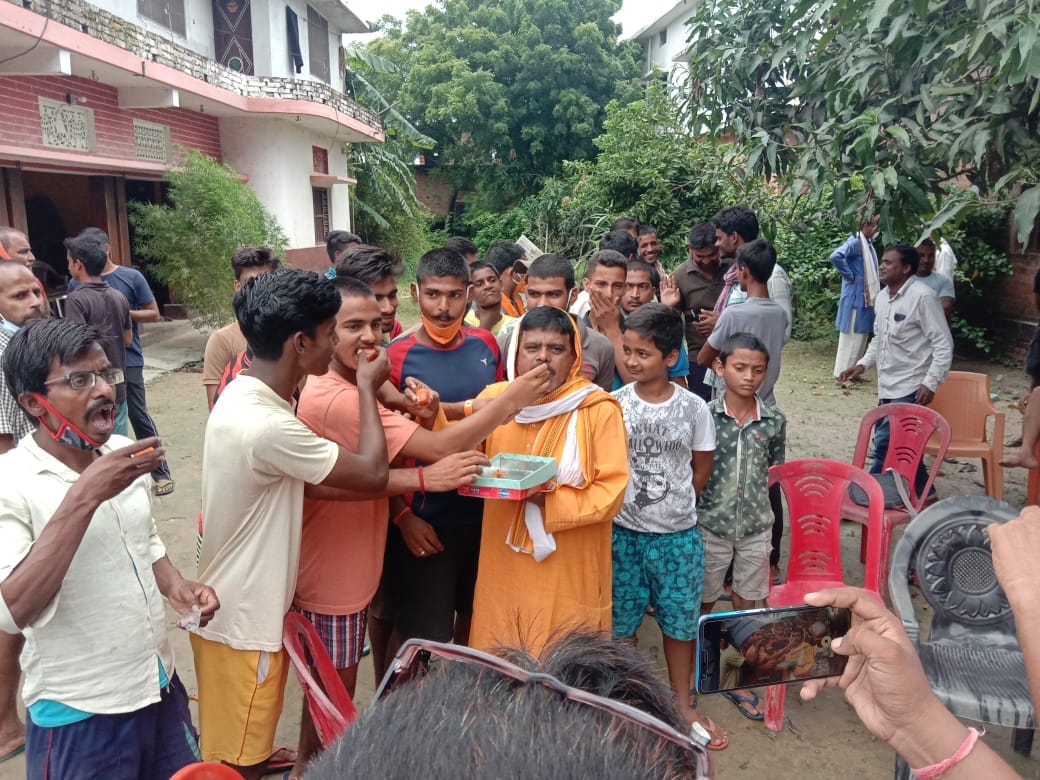 Celebration in the village of Ballia district of Wing Commander Manish