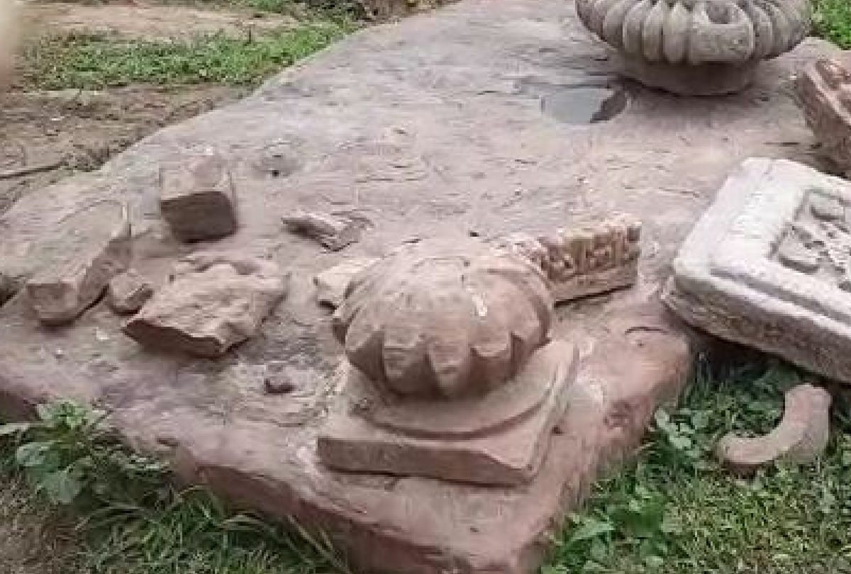 Ancient statues found during digging in the field in agra