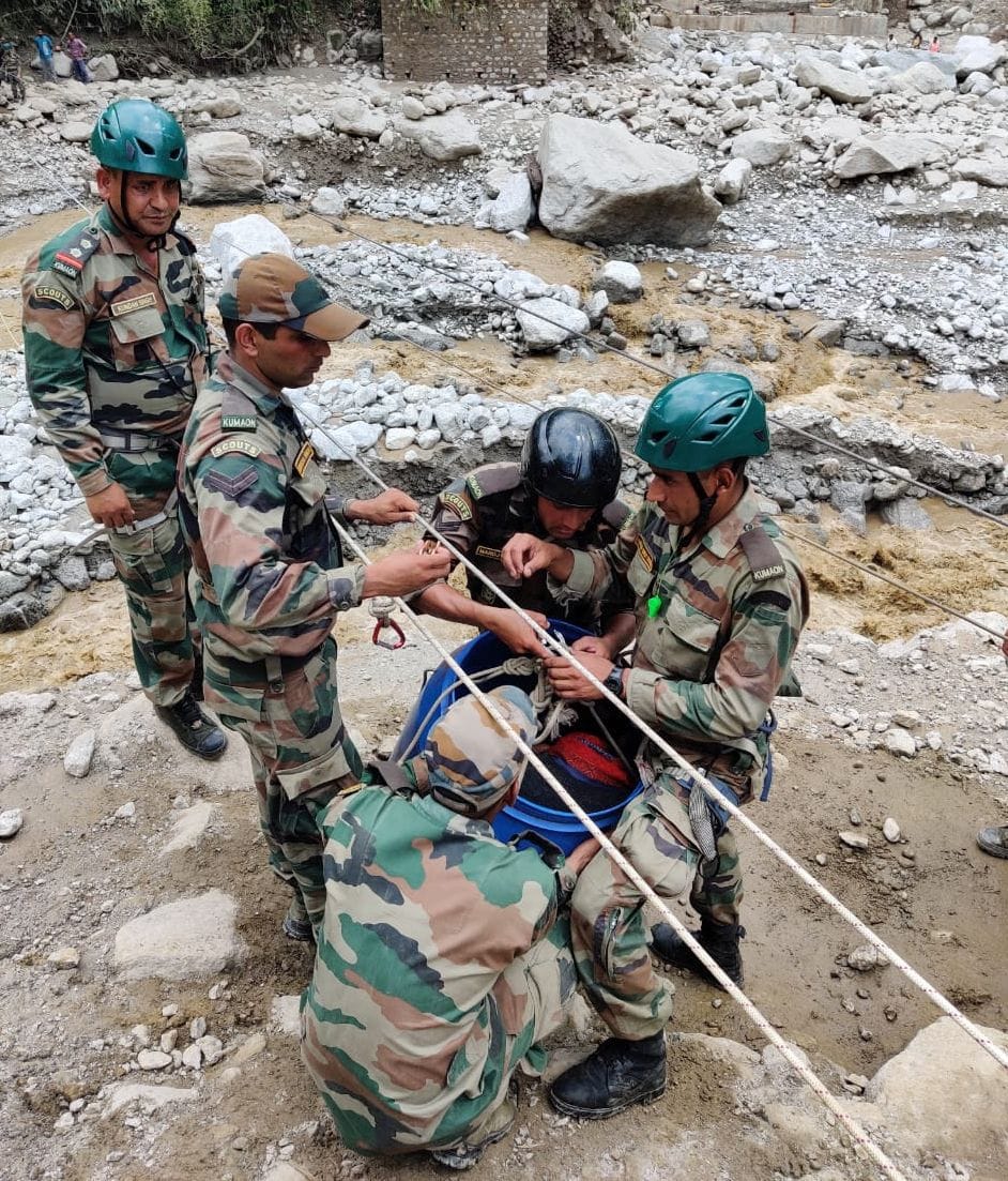 Children and women trapped in the village were rescued