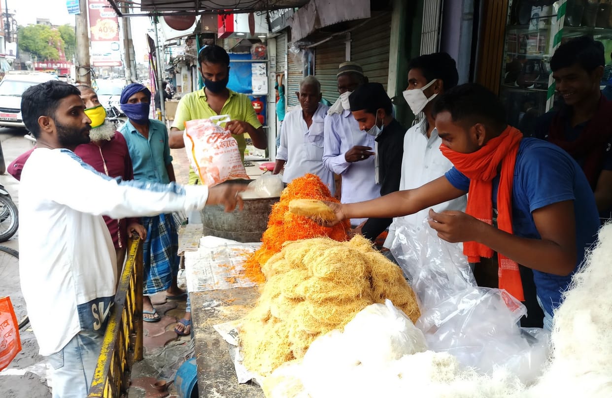 Bakrid today, people gathered to buy macaroni