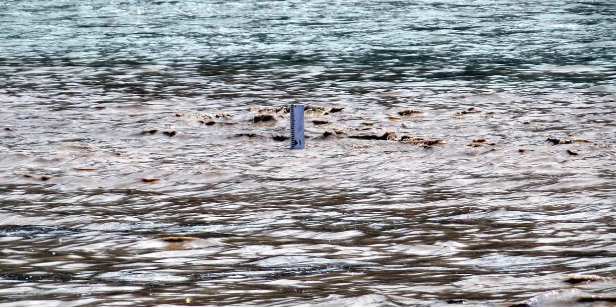 Ganges flowing near the warning mark