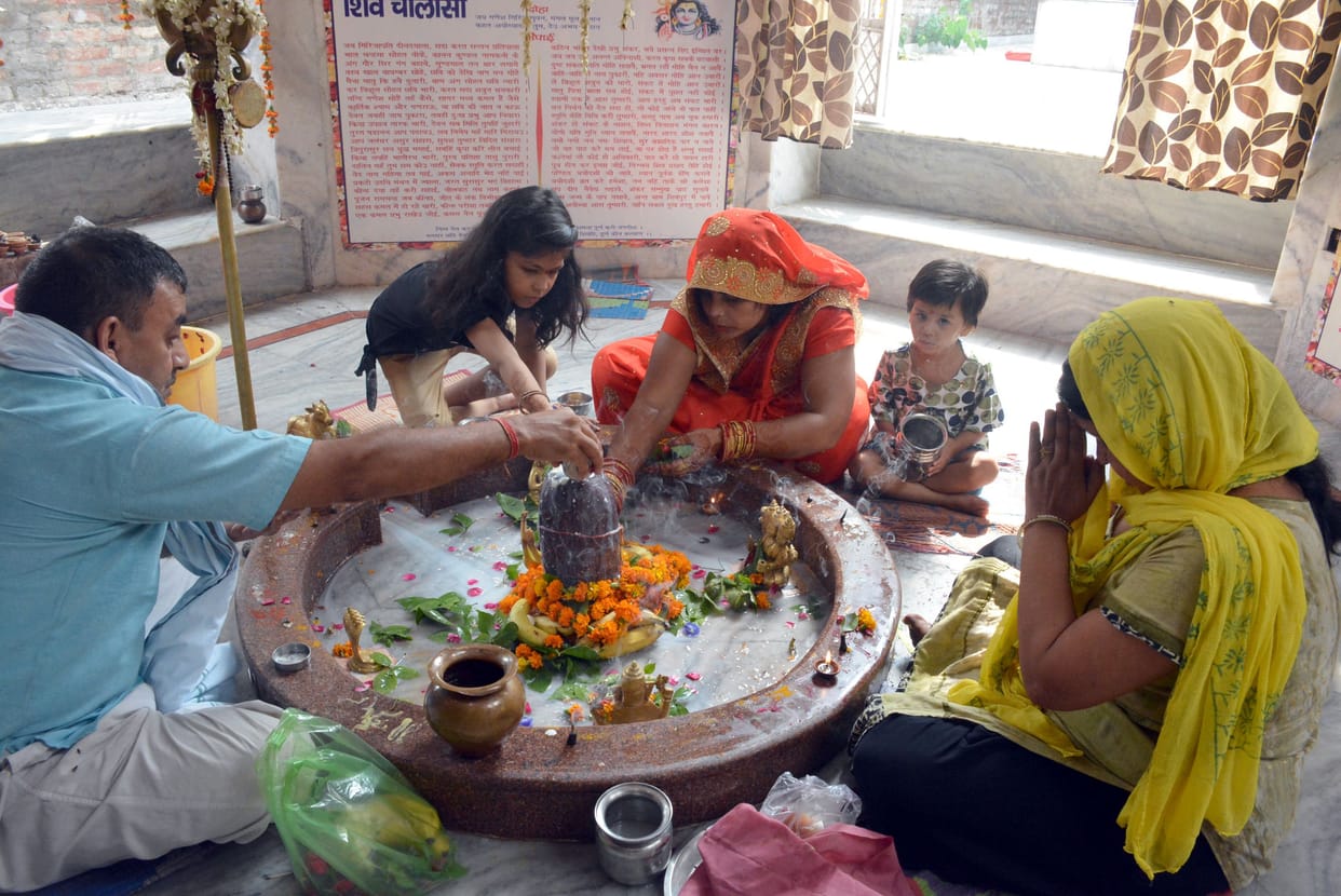 Worship in shiv temple on last monday of sawan