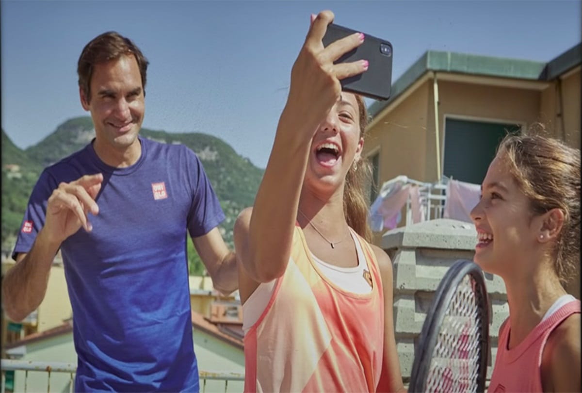 Roger Federer Surprised roof top girls after meeting them in Quarantine Tennis Video