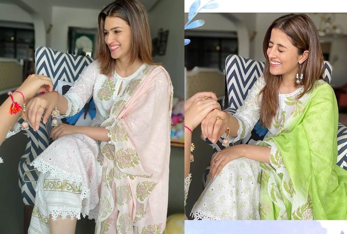 after kriti and nupur sanon twinning ivory kurta tv actress surbhi chandna shares her pictures with sister in matching outfit