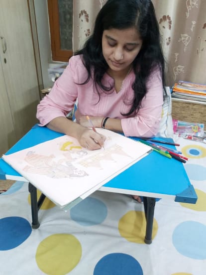 student made a picture of Ram temple with the name of 5100 Ram