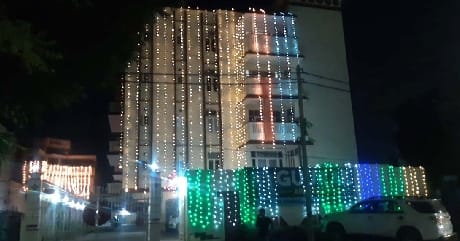 Temple and buildings of the city adorned on the eve