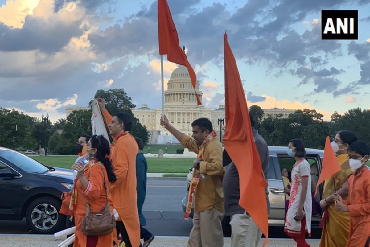 Ram Mandir News in Hindi: Indian Community Gathered Outside Capitol Hill In Washington To Celebrate Foundation Laying Ceremony