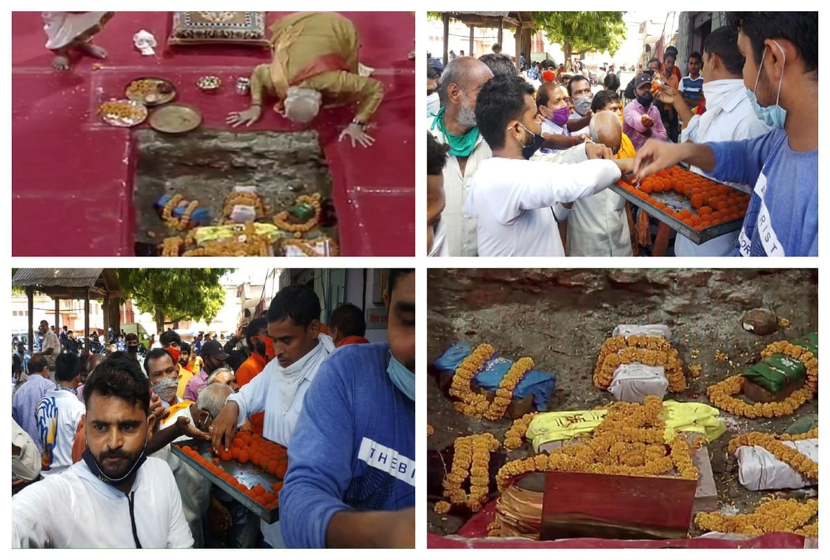 Ram janma bhoomi pujan people start celebration in ayodhya distribute sweets and other things