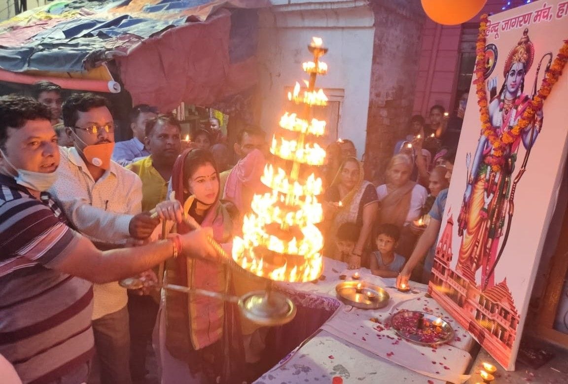 Hathras: Fireworks display at several places on the second day of Bhumi Pujan of Shri Ram temple in Ayodhya