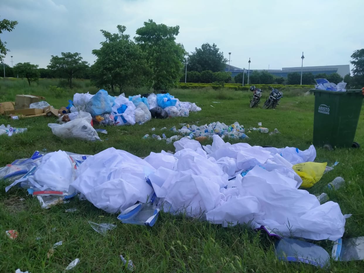 Varanasi Airport gets very careless, PPE kit being thrown in the open