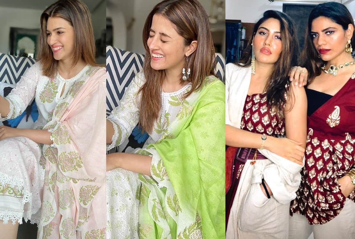 after kriti and nupur sanon twinning ivory kurta tv actress surbhi chandna shares her pictures with sister in matching outfit