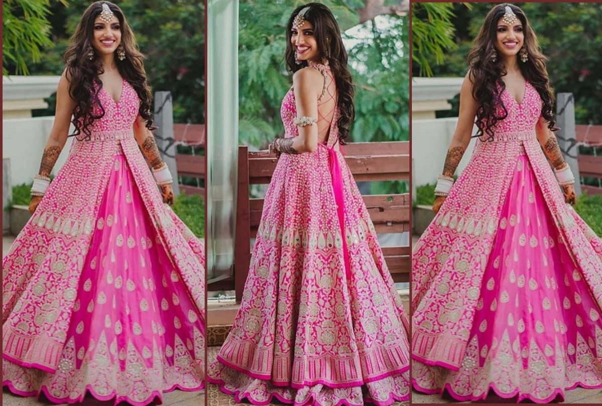 after haldi miheeka bajaj look gorgeous in pink lehenga for mehndi ceremony