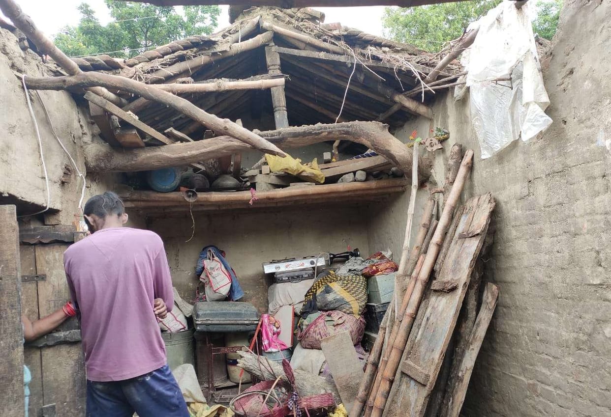 A crude house collapses