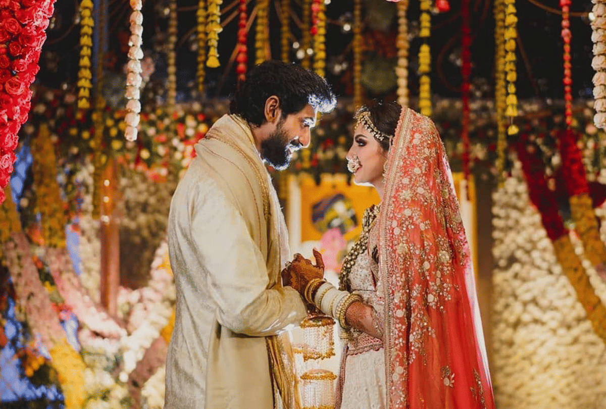 rana daggubati and miheeka bajaj cream and golden attire for wedding see her close makeup pics