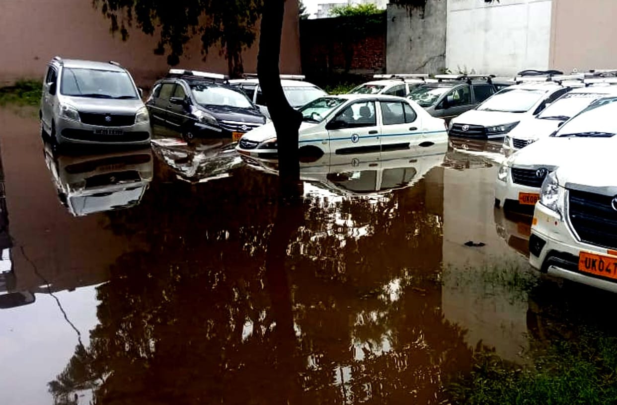 Silt with waterlogging in the city due to rain