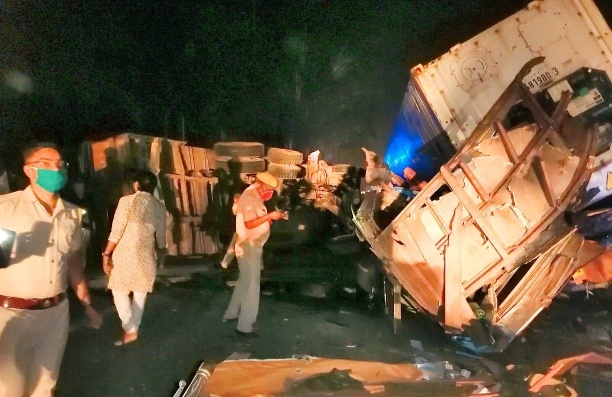 Container collides with truck on highway, co-operator dies