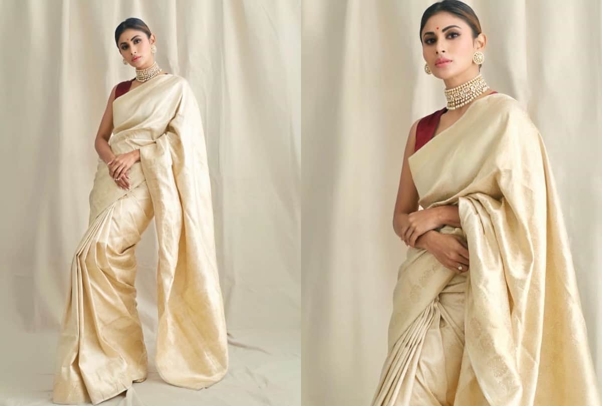 mouni roy look new bengali bride in gold silk saree