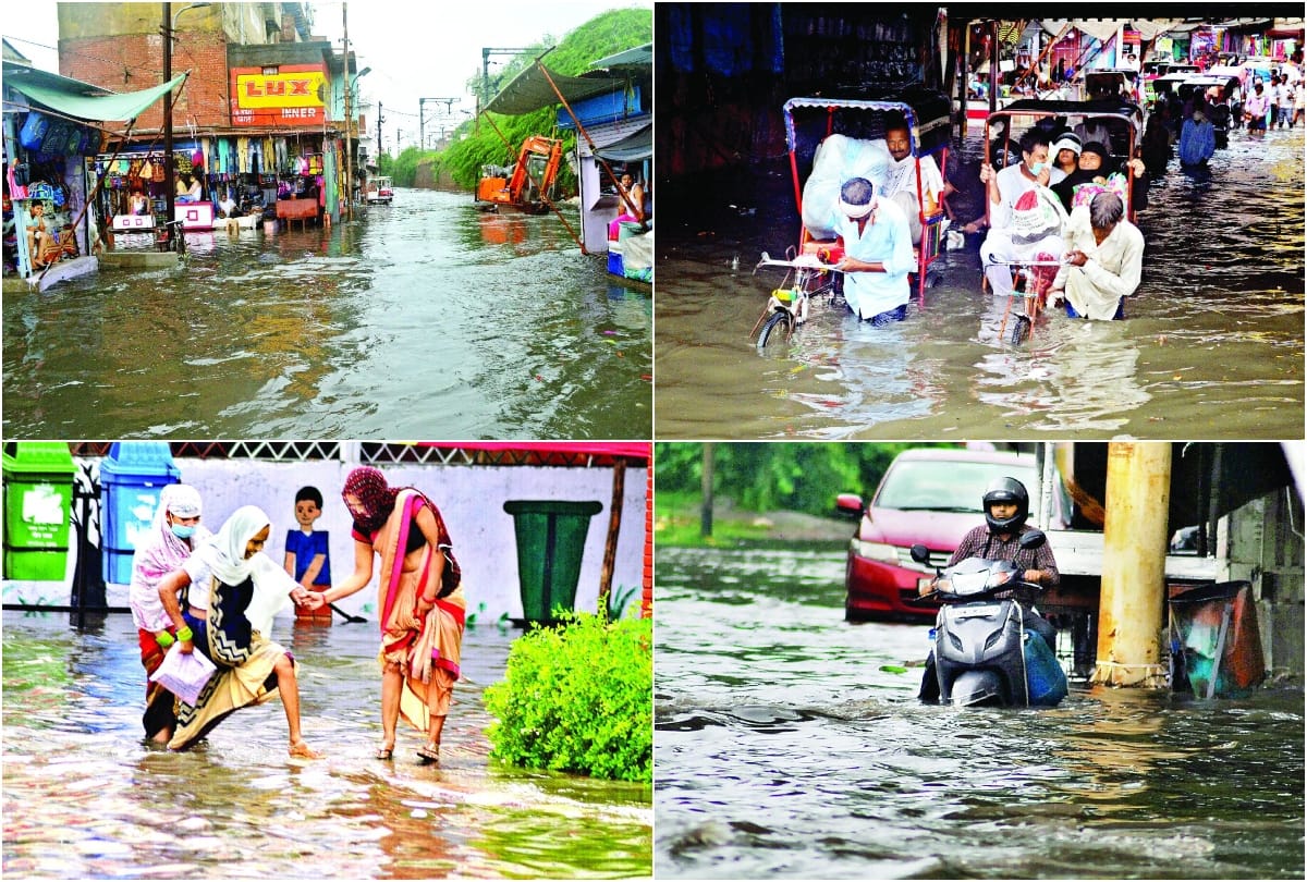 waterlogging on the roads after heavy rain in agra