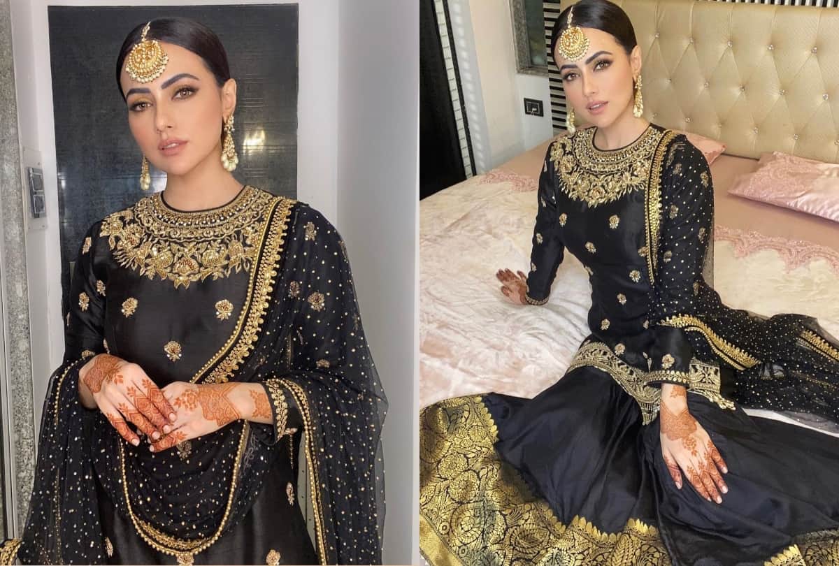 sana khan pose in black sharara perfect for your friend wedding