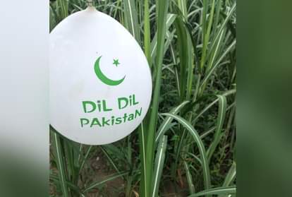 पठानकोट के गांव सिंबली के गन्ने के खेत में मिला पाकिस्तानी गुब्बारा।