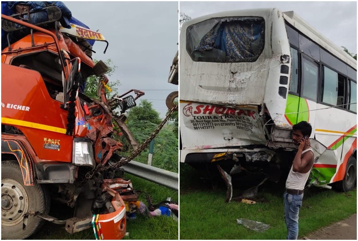 big road accident Cantor collides with bus on Expressway in mathura