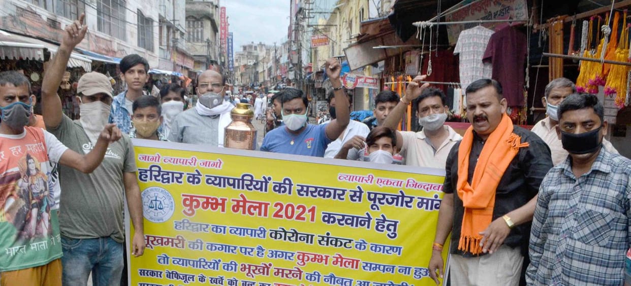 The traders protested, demanding that the Kumbh event be held