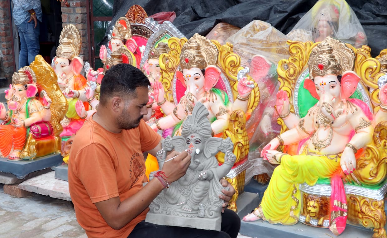 Ganesh idols made of clay in Bijnor