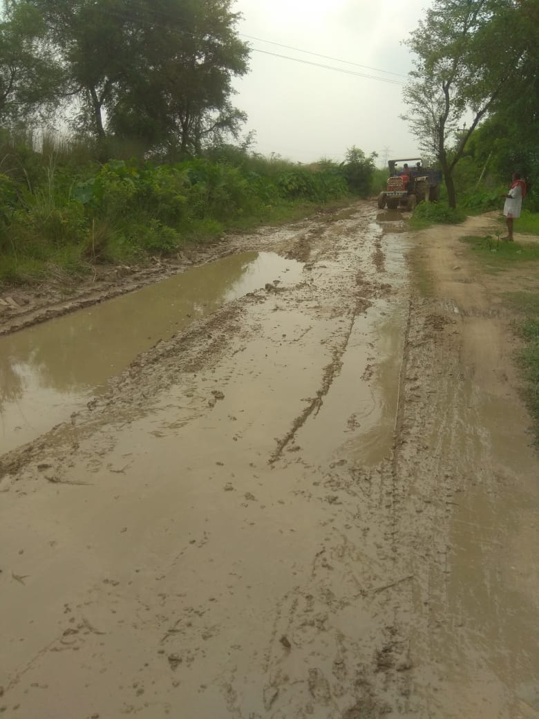 villagers showed the mirror by repairing the road with shramdaan
