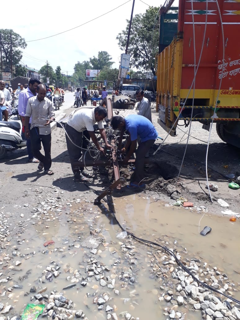 Unknown vehicle broke electric poles and lines