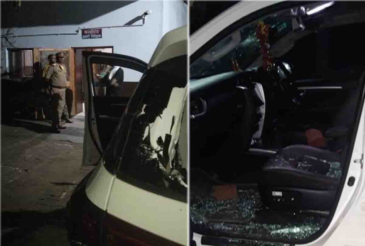 stones on BJP block chief's brother at police station gate in hardoi