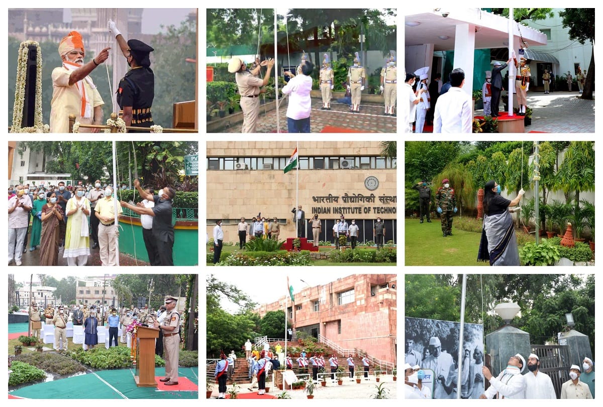 Independence day 2020 photos of flag hoisting at red fort cm house jamia millia lg house iit delhi mcd delhi police commissioner office