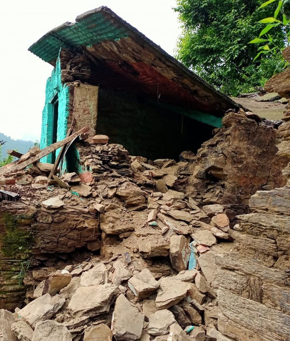 Two-storey house destroyed in Tadigaon due to heavy rains, accident averted