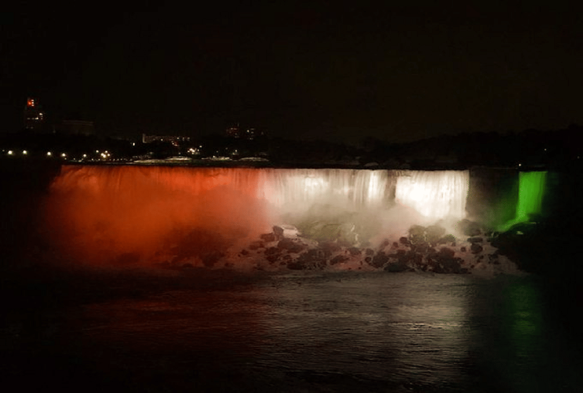 Canada Niagara falls illuminated in colours of India Flag on Independence day