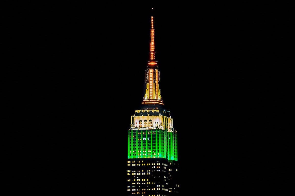 The Empire State Building in New York illuminated in the colours of Indian national flag for 74th Independence Day