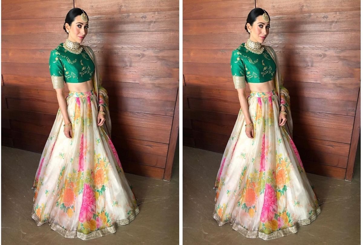 karishma kapoor Sabyasachi Designer wedding stylish Bridal Silk Bollywood  Lehenga Choli | Designer lehenga choli, Floral lehenga, Lehenga