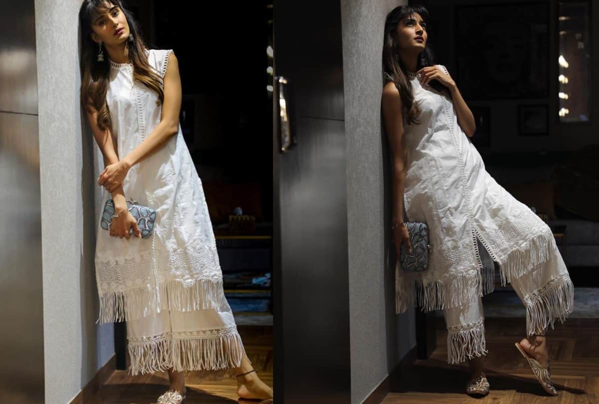 erica fernandes new look in white kurta with poppy pant latest trend in festival