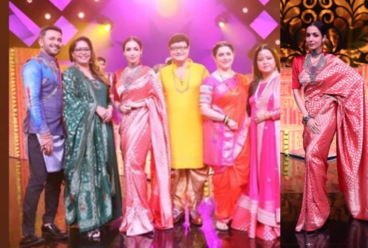 malaika arora wear traditional silk saree with nath in india's best dancer stage for ganesh chaturthi celebration