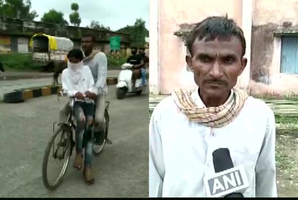 A man travelled on a bicycle for around 105 km, to take his son to an exam centre in dhar Madhya Pradesh