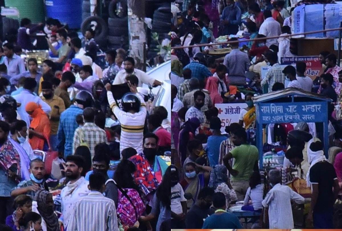 inspite of increasing cases of corona infection there is huge rush in markets in lucknow