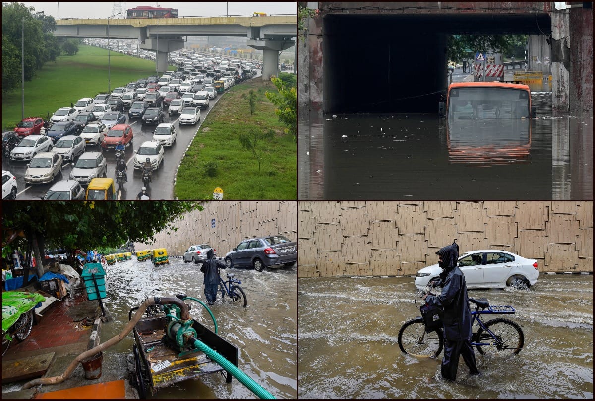 Delhi Ncr Weather update today: delhi gurugram faridabad ghaziabad noida greater noida rainfall continues second day water logging tree falling traffic jam