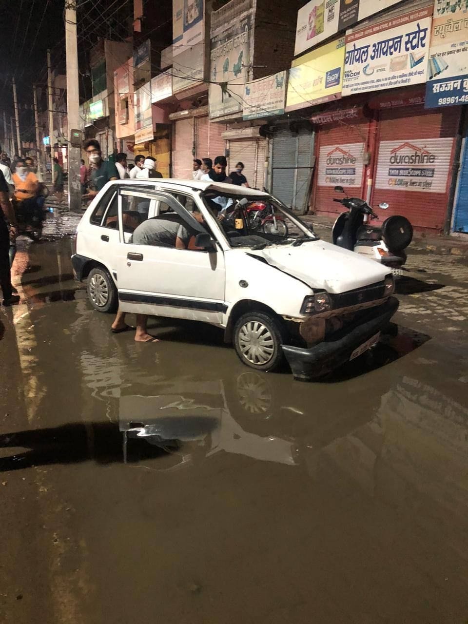 A car collided with abandoned animal